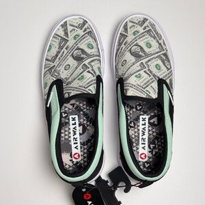 Airwalk Money Pattern Slip-On Shoes - Black and Mint